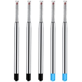 Zonon 5 Pieces Replaceable Metal Ballpoint Pen Refills With Spring Smooth Writing Ballpoint Pen Refills, 1 mm Metal Replacement Ballpoint Pen Refills (Blue, Black)
