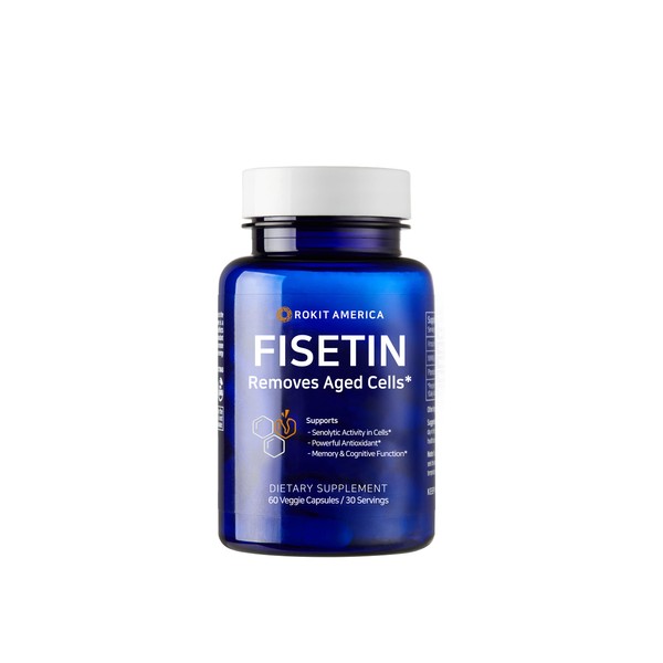 ROKIT AMERICA Fisetin Supplement with Bio Perine - 98.6% Fisetin Purity-Higher Absorption (60 Caps) - Brain, Focus and Memory Booster - Antiaging Support