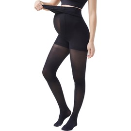 ZUMIY Women's Maternity Tights 80D, Soft Belly Support Stretchy Pregnancy Opaque Pantyhose, Wide Waist Band Full Feet | S, M, L, XL | (UK, Alpha, XL, Regular, Regular, Black)