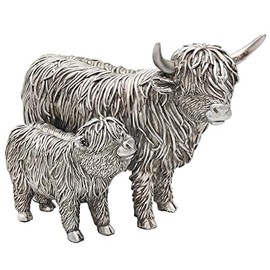 The Leonardo Collection Silver Highland Cow & Calf Figurine For Home & Office | Home Decor Ornaments Gift For Women & Men | Beautiful Figurine For Indoor & Outdoor | Living Room Decor Ornaments