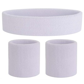 ONUPGO White Sweatband Set Sports Headband Wristband Set Sweatbands Terry Cloth Wristband Wrist Sweatband Headbands Moisture Wicking Sweat Absorbing Head Band