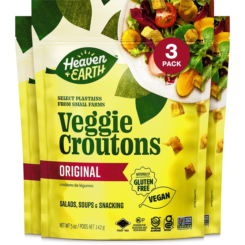 Heaven & Earth Veggie Croutons, 5oz (3 Pack) Gluten Free,