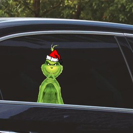 Christmas Car Decorations, Green Car Decals Funny Waterproof Christmas Car Decals PVC Window Clings Christmas Wall Decals Windshield Stickers for Holiday Xmas Car Window Decoration