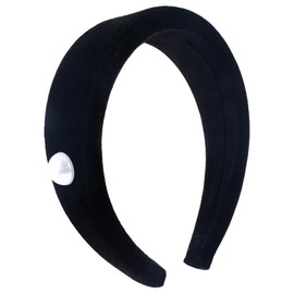 PLwelth Black Velvet Padded Headband for Women Girls Pearl Thick Flocking Hairband No Slip Wide Headband for Thin Hair Vintage Padded Headband Trendy Hair Accessories for Party Decor Stocking Stuffer