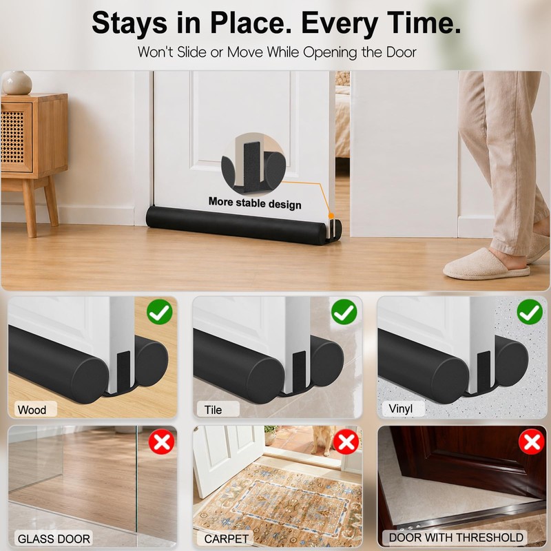 Door Draft Stopper for Bottom of Door, Under Door Draft