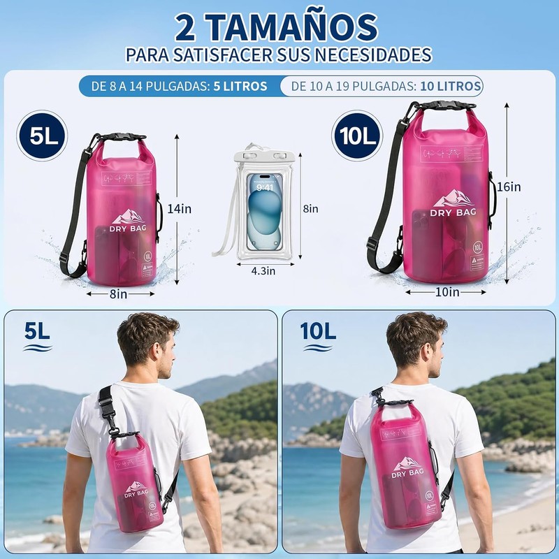 Bolsa Impermeable Seca 5L 10L，Con Funda Impermeable Para Celular，Correa Larga