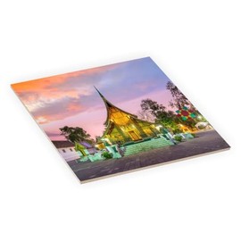 Island Gifting 4 Inch Square Decorative Ceramic Tile (Art) for Wall or Decor Featuring Image of Wat Xieng Thong in Laos
