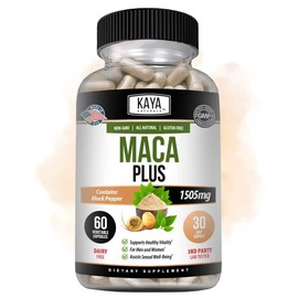 Kaya Naturals Maca Root Supplement – Red, Yellow & Black Maca with Black Pepper for Men & Women | Natural Energy, Stamina & Hormone Balance Support