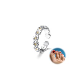 Kakonia Toe Ring, 925 Sterling Silver Toe Ring for Women, Adjustable Toe Ring, Beach Band Ring, Nail Rings, Daisy Flower CZ Cross, Opal Twist Knot Toe Rings Cuff, Open Foot Jewellery, Gemstone, Cubic