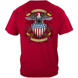 Military T Shirt Stand Behind Those Who Serve American Flag Marine Corps US Army Air Force US Navy Patriotic 100% Cotton T Shirt RED ADD51-MM133L Large