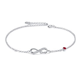 Infinity Ankle Bracelet for Women, 925 Sterling Silver Charm Adjustable Anklet 9+2'' (G-red Crystal_july Birthstone)
