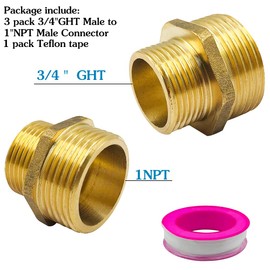 DanziX 3 Pack Solid Brass Garden Hose Adapter Quick Connector Kit - 3/4" GHT Male to 1" NPT Male with Teflon Tape | Durable, Leak-Free, Universal Fit for Faucets & Watering Tools