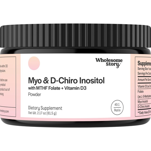Inositol Supplement Powder with MTHF Folate + Vitamin D3 | Myo-Inositol & D-Chiro Inositol | Hormonal Balance & Healthy Ovarian Support | Vitamin B8 | Alternative to Inositol Capsules | 30-Day Supply