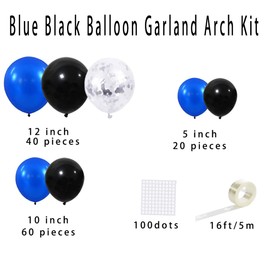 Royal Blue, Black, Silver Confetti Balloons Set - 122PCS Matte Blue and Black Balloons Arch Garland for Class of 2024 Graduation Video Gaming Birthday Party Decorations