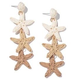 Boho Starfish Shell Seashell Earrings Cute Dangle Drop Earrings Statemnet Trendy Summer Beach Jewelry Long Fun Earring for Women(Ivory/Sand)