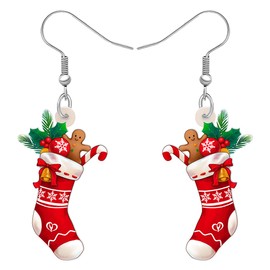 DALANE Acrylic Christmas Sweet Candy Cane Stocking Earrings Dangle Drop Snowman Socks Jewelry for Women Girls Kids Gifts Party Favors Decor (Red)