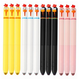 Jicoyin 12 PCS Funny Chicken Retractable Gel Pens Cute Novelty Pens with Beak Click, 0.5mm Fine Point Black Ink, Cartoon Writing Pens for Students, Office, School, Gifts (Chicken, 12)