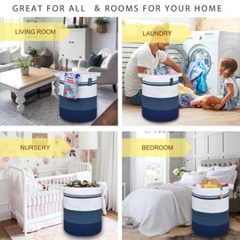 COMSE Extra Large Blanket Basket, Tall Laundry Basket, Nursery Hamper, 15.7”x 21.7”, Cotton Rope Woven Laundry Hamper for Storage Toys Clothes Towels, Gradient Blue