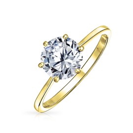 Timeless 1.5CTW 6 Prong AAA CZ 6 Prong Classic Round Brilliant Solitaire Engagement Ring For Women 1MM Plain Thin Band .925 Sterling Silver Yellow Gold Plated