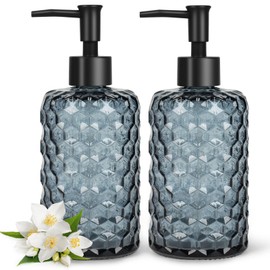 Topsky 2 Pack Glass Soap Dispenser with Plastic Pump, 475ml Liquid Hand Soap Dispenser, Rustproof Pump for Kitchen & Bathroom, Great for Lotions, Essential Oil, Liquid Soaps-Grayish Blue