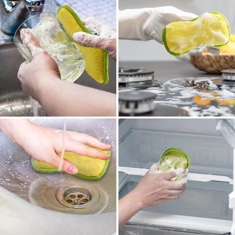 6 Multi-Purpose Scrub Sponges Kitchen Non-Scratch Microfiber Heavy Duty Scouring