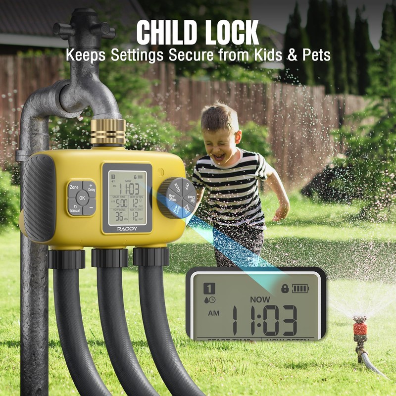 Raddy WS-8 Watering Computer 3 Outputs, Automatic Watering Timer with