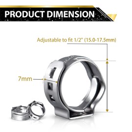 Pack of 100 Foskan 1/2 Inch PEX Cinch Clamp Rings,304 Stainless Steel Hose Clamps for PEX Tubing,Tool Compatible（CLAMP016）