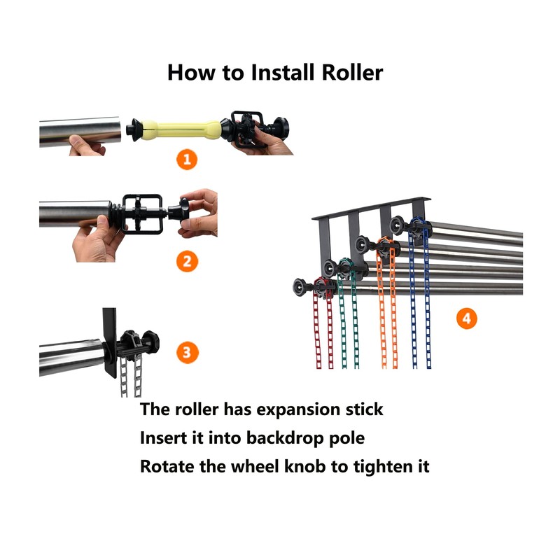 TENBEST Photography Backdrop Roller Support System, 4 Rollers, Wall/Celing/Light Stand