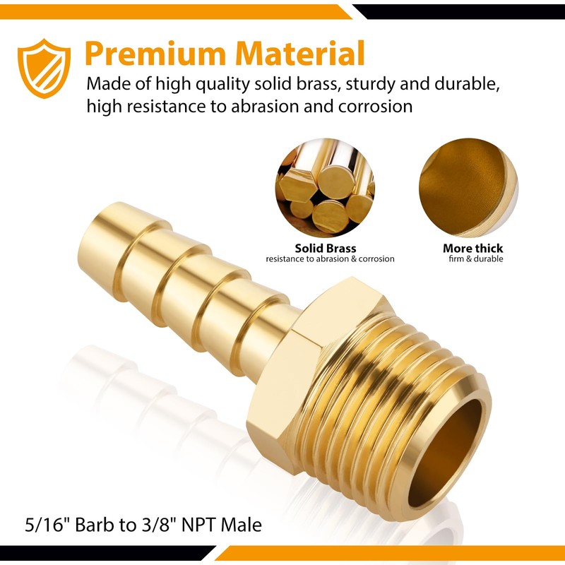 KOOTANS 4pcs 5/16" Hose Barb to 3/8 NPT Male Brass