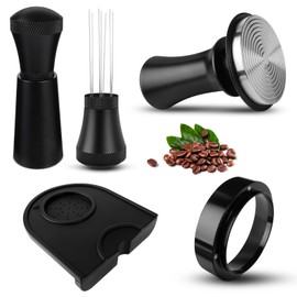 PTSBENCO Tamper 51 mm Set, Pressure Regulating Coffee Tamper Made of Stainless Steel Including Dosing Ring 51 mm, WDT Tool, Tamper Mat, Coffee Tamper Base, Ripple, Coffee Accessories, Gifts for