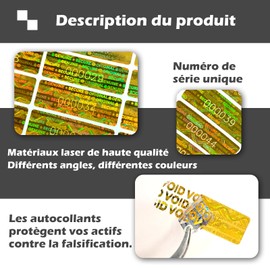 Pack of 200 Security Hologram Stickers Tamper Proof Warranty Stamp with Serial Number 30x10mm (Gold)