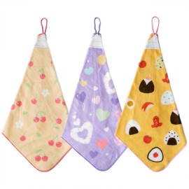 Cute Loop Towel, Loop Towel, Name, Label, Name, Hand Towel Set, Nursery, Kindergarten, Kids, 100% Cotton (C. Girl Pattern, 3 Pieces)