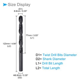 CoCud 6542 High Speed Steel Twist Drill Bit, Diameter 0.3 inch (8.8 mm), Length 4.8 inches (123 mm), Black Oxide Straight Twist Job Drill Bit - (Application: Metal, Woodworking, Plastic, Aluminum)