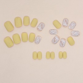 Short Press on Nails Yellow Fake Nails Square Shape False Nails Full Cover Acrylic Nails Waves Artificial Nails Matte Cute Stick on Nails Short Glue on Nails for Women Girls Nail Decoration 24Pcs