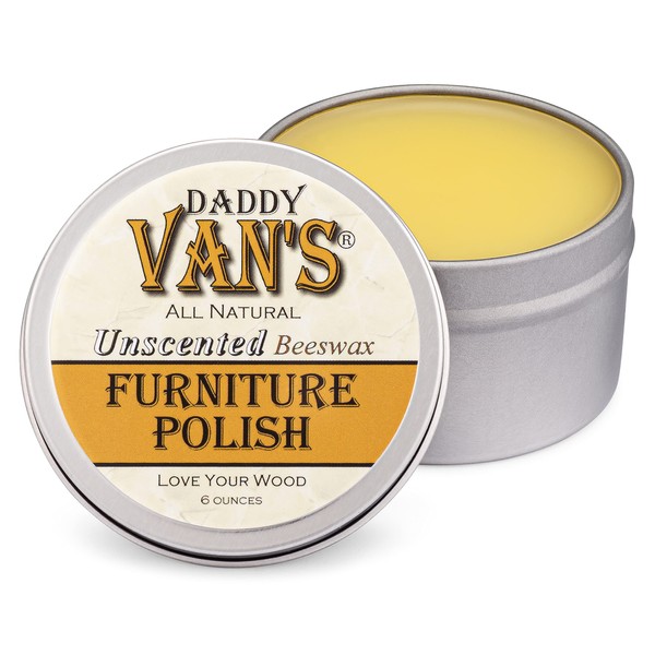 Daddy Van's All Natural Unscented Beeswax Furniture Polish - Food Safe Wood Conditioning Salve Nourishes and Protects Furniture, Cabinets, Antiques and Butcher Block