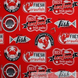 Benartex BonEful Fabric FQ Cotton Quit Red Lobster Seafood Crab Fish Southern Creole SALE