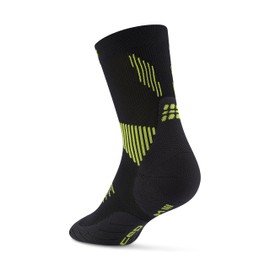 CEP Core Run Mid Cut Compression Socks 5.0, Black/Lime, Unisex, XS