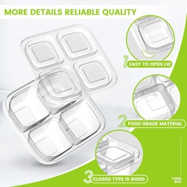 LATERN 25Pcs Bento Snack Containers, 16CM x 16CM 4 Compartments Bento Lunch Box Stackable Food Storage Containers Leakproof Portion Control Meal Prep Box for School Work Travel