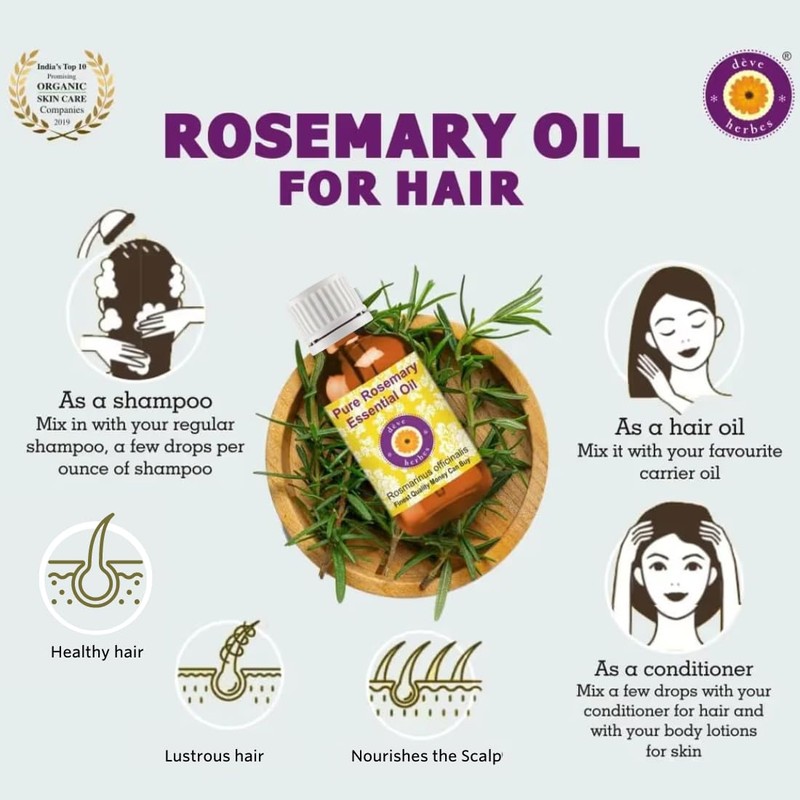 Deve Herbes Pure Rosemary Essential Oil (Rosmarinus officinalis) Steam Distilled