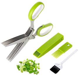 KANKIKUSUI Kitchen green Scissors, Herb Scissors with 5 Blades and Cover, Kitchen 5 Stainless Steel Blade Herb Cutting Shears Scissors, Shredding Scissors for Paper, Food Salad Herb Cilantro Cutter