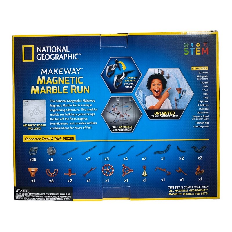 National Geographic STEM Makeway Magnetic Marble Run, 95 Pieces (NEW)
