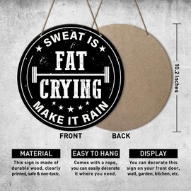 Apdyo Gym Sign Decor, Home Gym Sign, Workout Room Fitness Room Decor Gym Sign Decoration, Gym Gift for Trainer Exercise Lover, Sweat Is Fat Crying Make It Rain