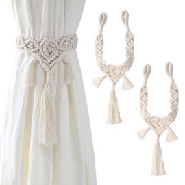 MOROBOR Curtain Tiebacks Macrame Holdbacks, 2pcs Cream-Colored Bohemian Home Decoration Drapery Holdback Farmhouse Curtain Tie Back Holder by Hand-Woven Cotton Rope
