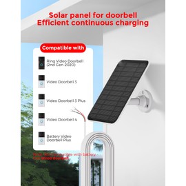 Solar Panel for Ring Doorbell, 5W IP66 Waterproof Solar Panel Charger for Ring Video Doorbell 3/3+/4, Battery Video Doorbell Plus, 9.8 Ft Charging Cable