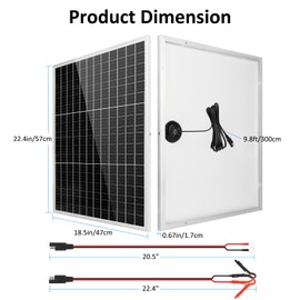 50 Watt Solar Panel Kit 12 Volt Monocrystalline Solar Panel PV Module Power Charger with SAE Connection Cable for RV Marine Rooftop Farm and Other Off-Grid Applications