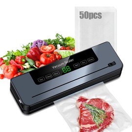 Lwuey Vacuum Sealer Machine for Food Preservation, 5-in-1 Food Sealers for Freshness Storage Smart Kitchen Sealing Saver with Cutter and 50 Bags Digital Countdown Timer Moist Dry Mode