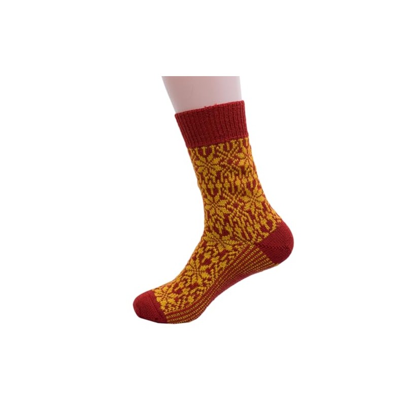 Hirsch Natur, Merino Socks Star Pattern 100% Wool (kbT), Poppy/Gold
