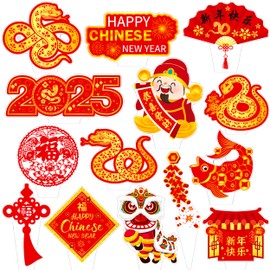 48Pcs Chinese New Year Cupcake Toppers 2025 Year of Snake Party Cupcake Decorations Happy Lunar Year Cupcake Picks for Chinese Spring Festival Party Supplies Red Oriental Party Decorations