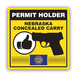 Yellow Nebraska Concealed Carry Permit Holder CCW Sticker for Water Bottle Phone Tumbler Hard hat - Four Pack
