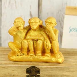 3 Wise Monkeys Statues, Hear No Evil, See No Evil, Speak No Evil Monkey Statue, Home Decorations Office Ornament Jungle Figurines Gift Collection (Gold)